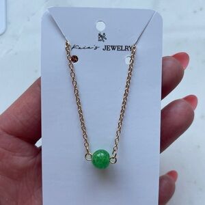 Handmade Single Bead Jade Necklace on an 18k Gold Plated Chain